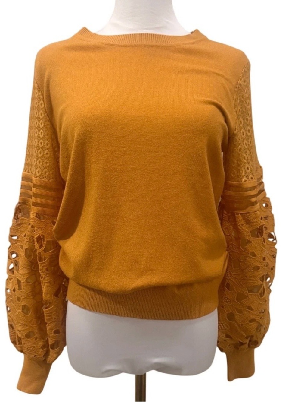 Sioni Milano Orange Lace Balloon Sleeve Sweater Boho Romantic Work Chic SizeXL